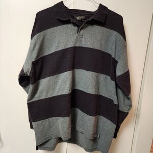 Vtg 90s van heusen men's XL rugby shirt polo long sleeve striped navy grey y2k